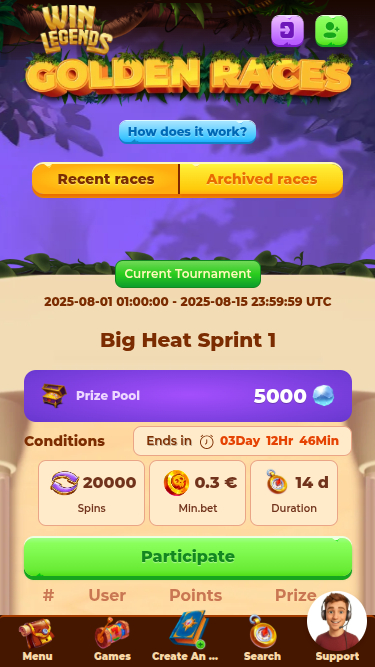 Tournois mobiles de WinLegends Casino