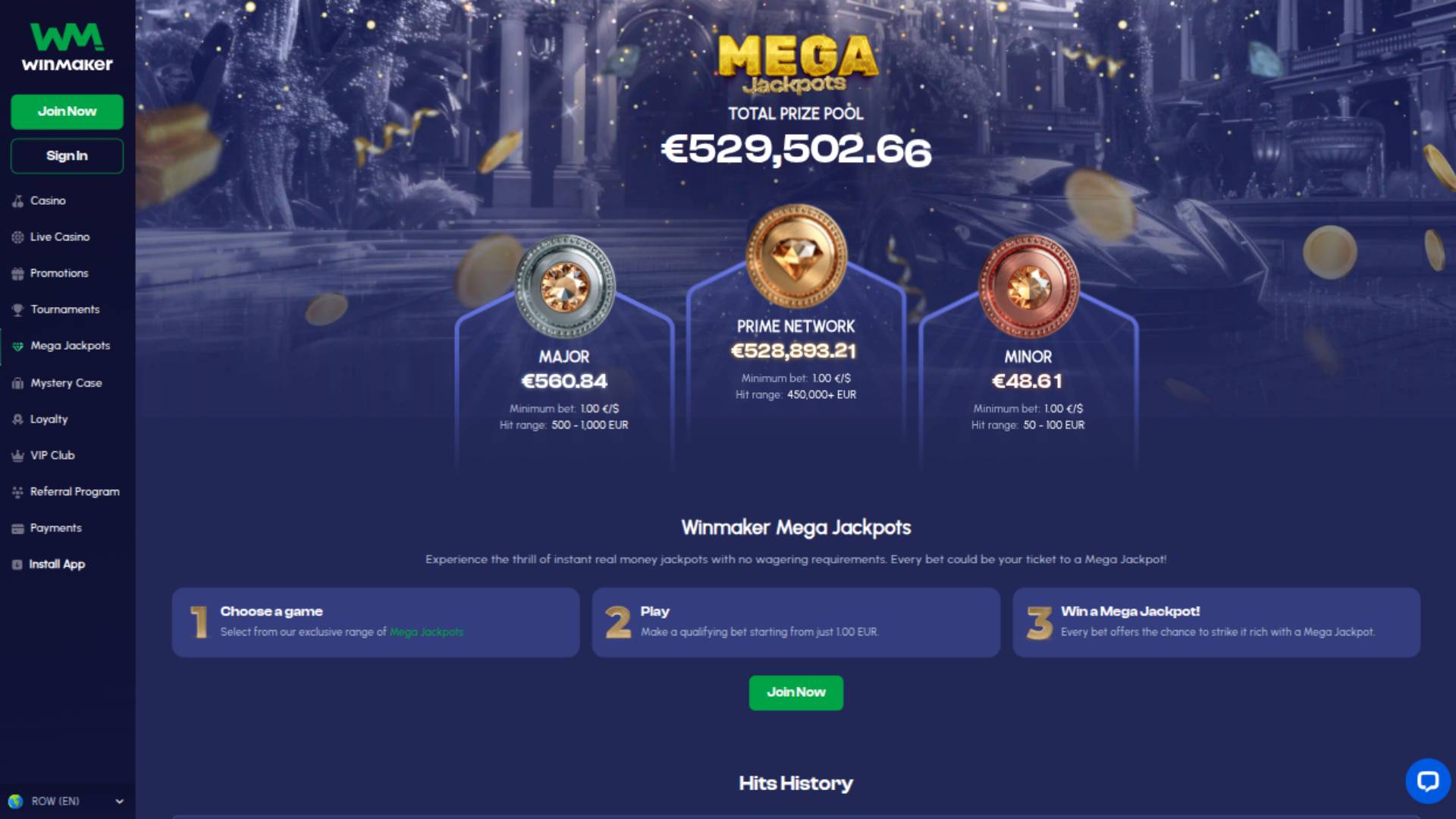 Screenshot della pagina Jackpot di Winmaker Casino 