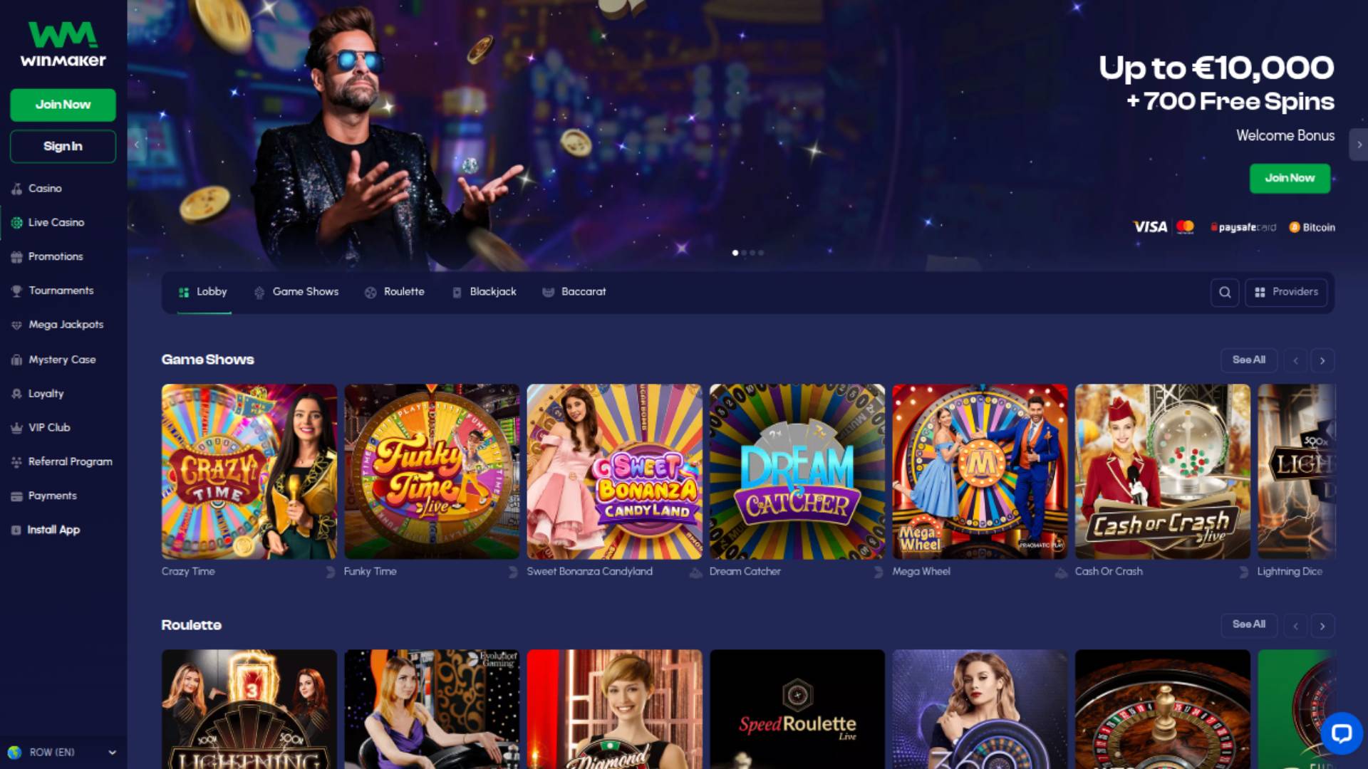 Screenshot della pagina live di Winmaker Casino 