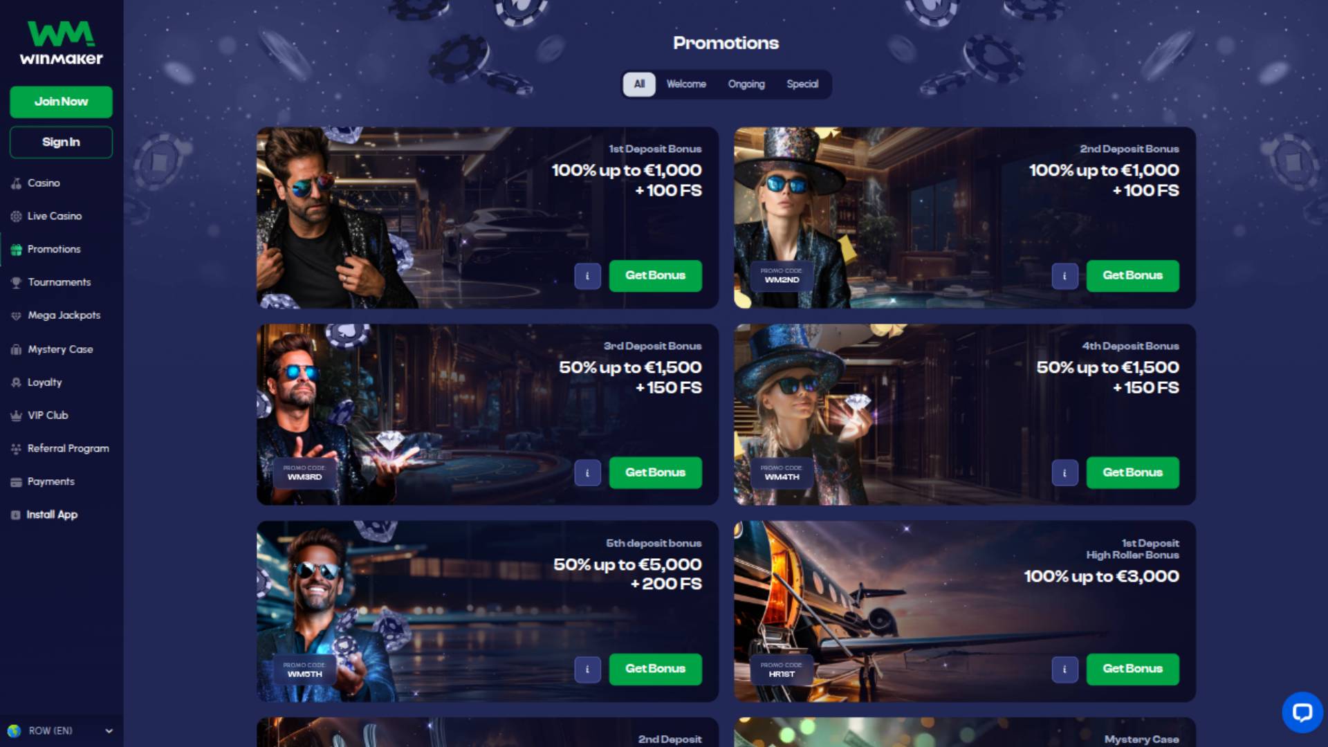 Screenshot della pagina delle promozioni di Winmaker Casino 
