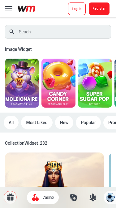 Page d’accueil mobile de WinMasters Casino