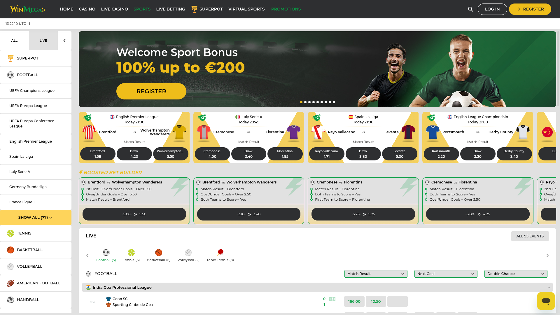 Ставки на спорт в казино WinMega (на компьютере)