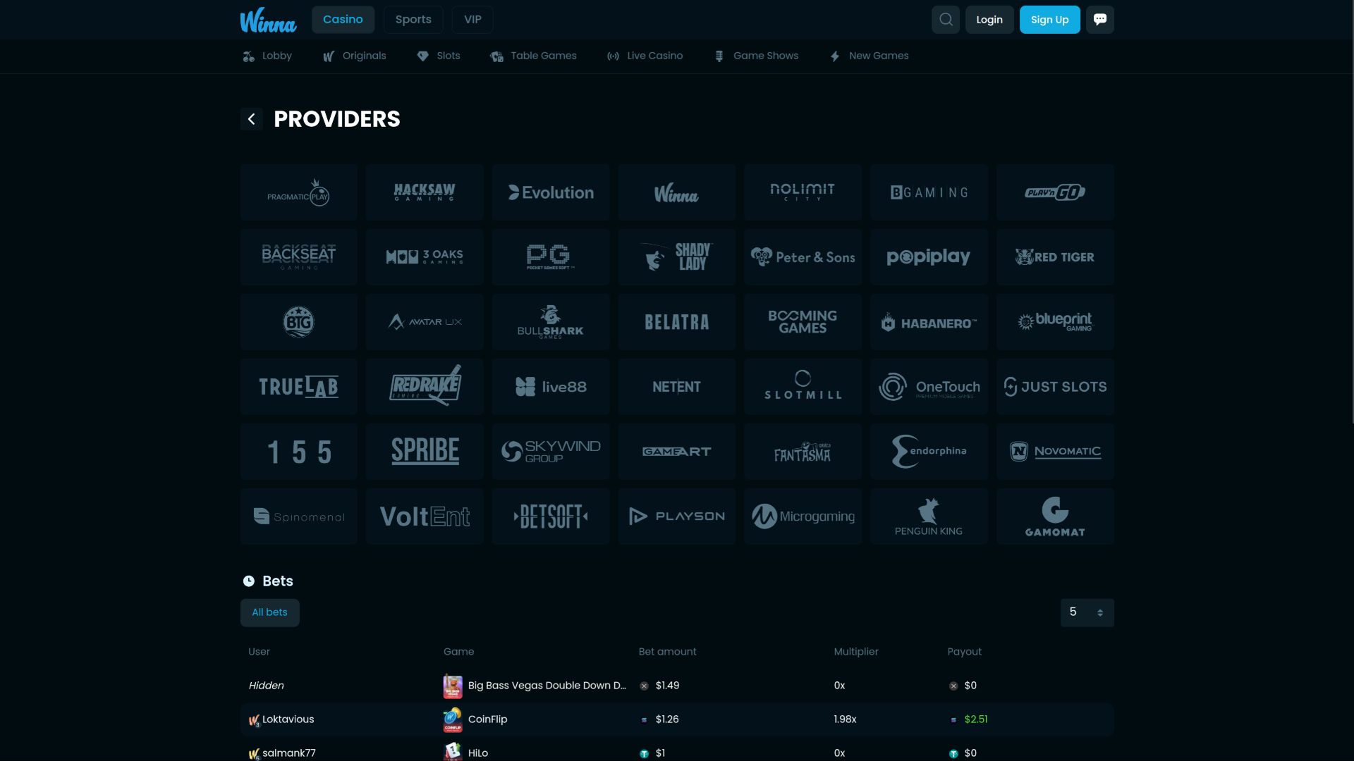 Développeurs de jeux Winna Casino