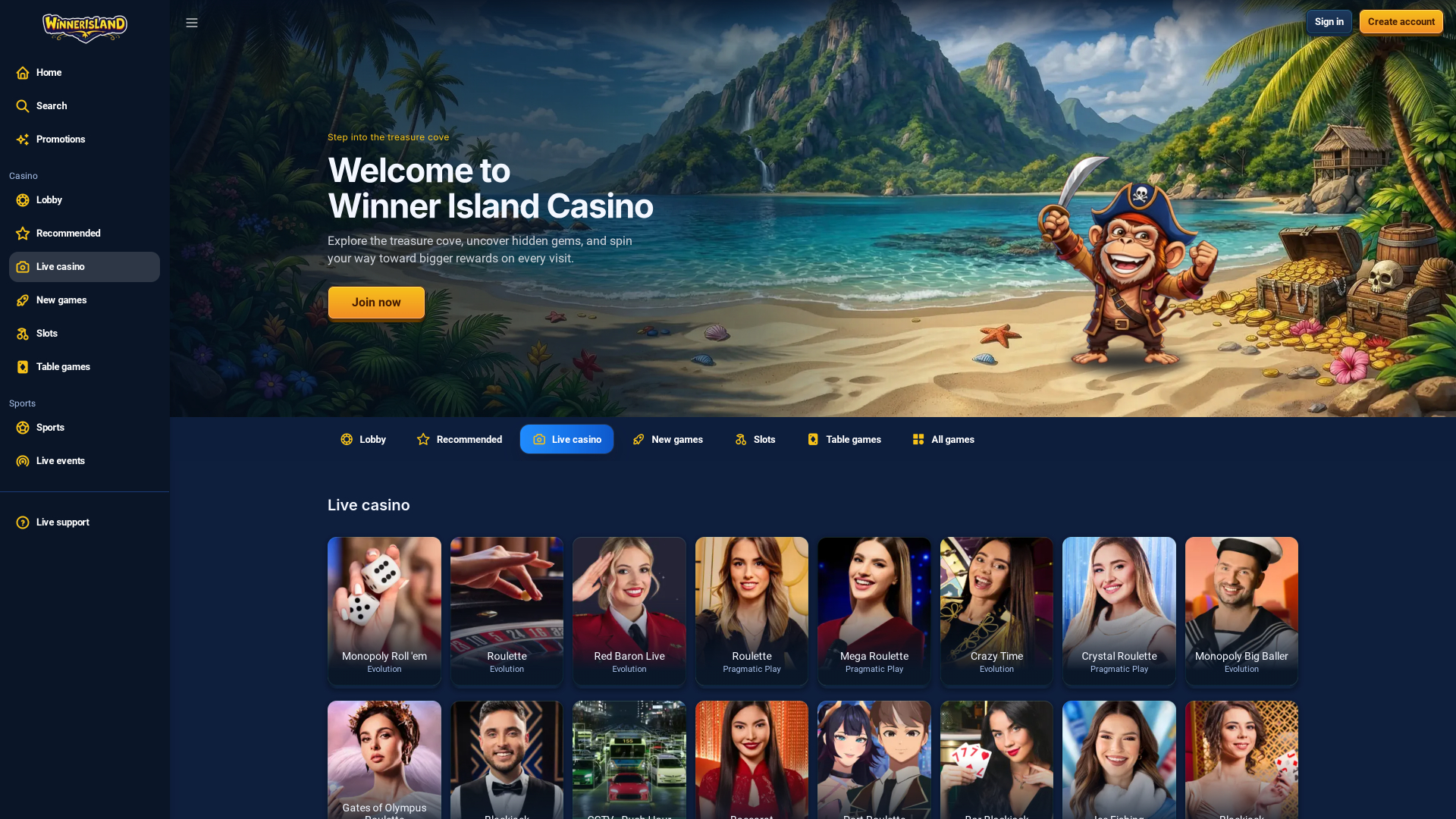 Winner Island Casino Desktop Live Dealer