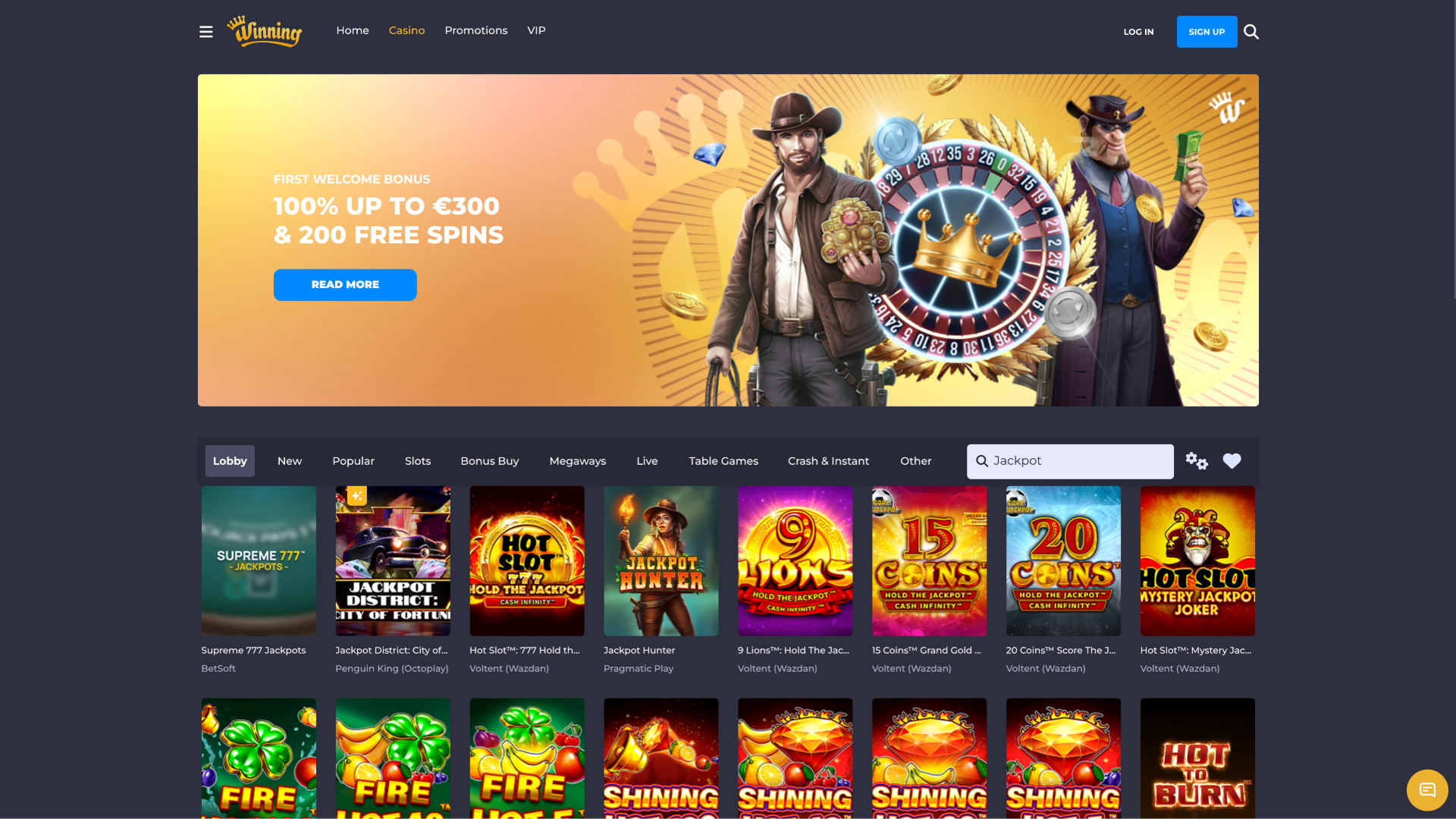 Jackpot sur ordinateur de Winning Casino