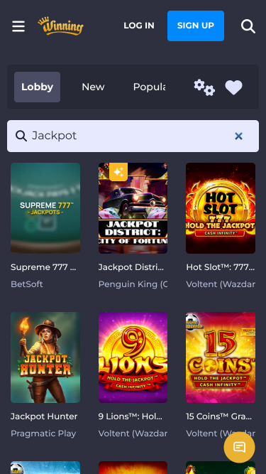 Jackpot mobile de Winning Casino