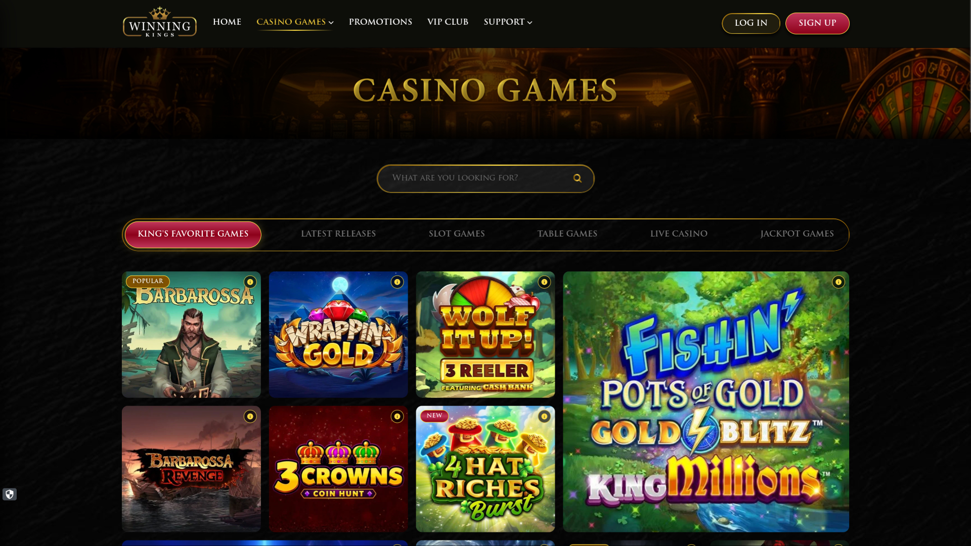 Juegos de escritorio de Winning Kings Casino