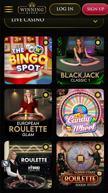 Casino móvil Winning Kings con crupier en vivo