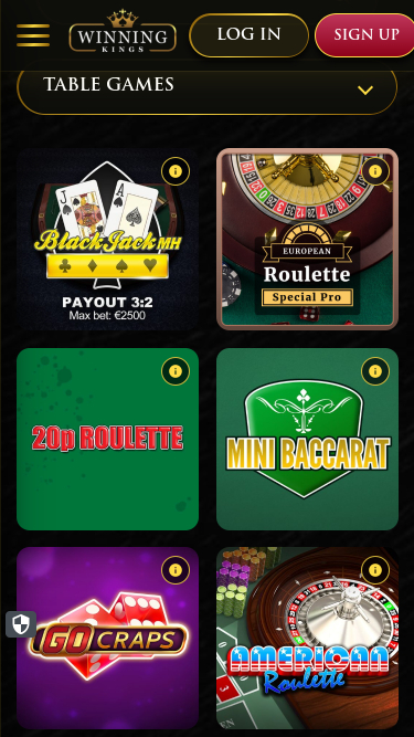 Juegos de mesa móviles de Winning Kings Casino