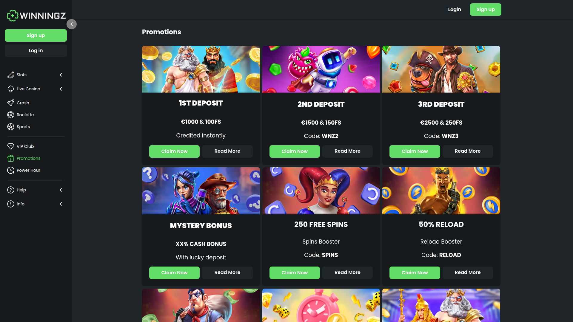 Winningz Casino Desktop Promotions