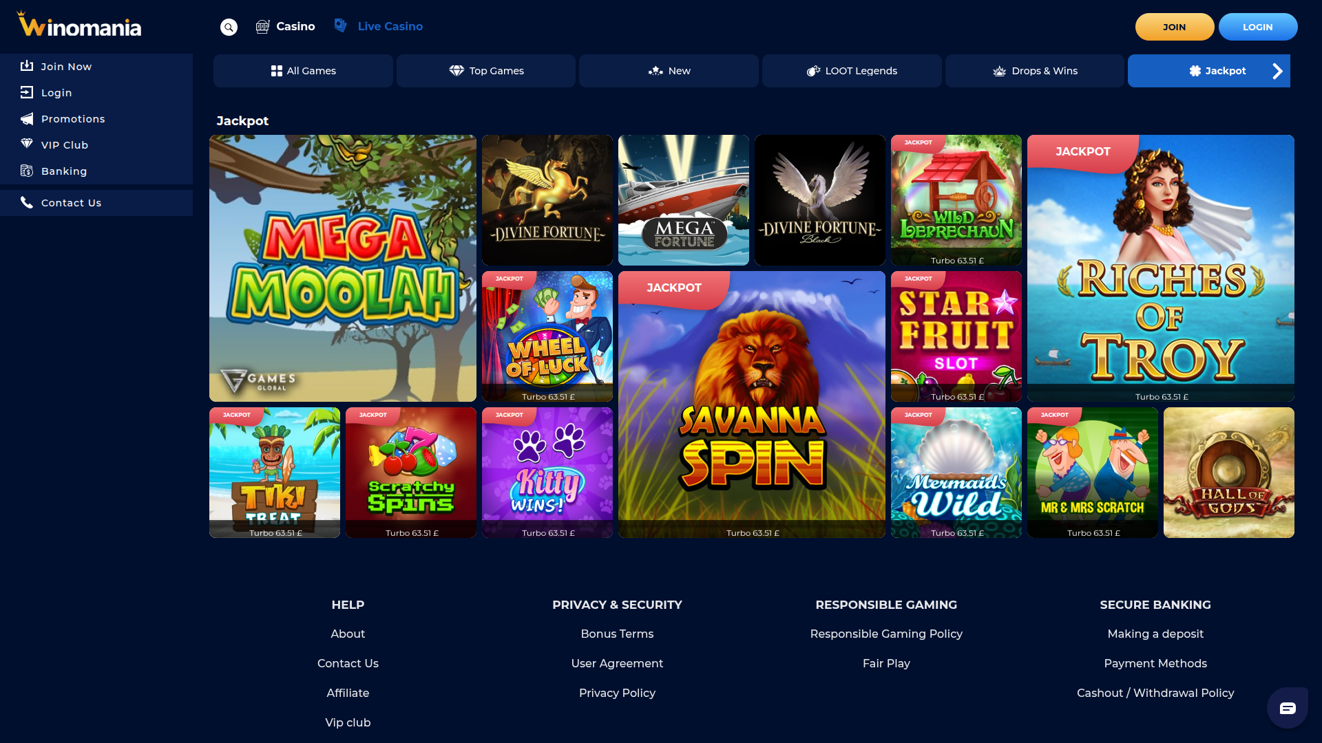 Jackpot sur ordinateur de WinOMania Casino