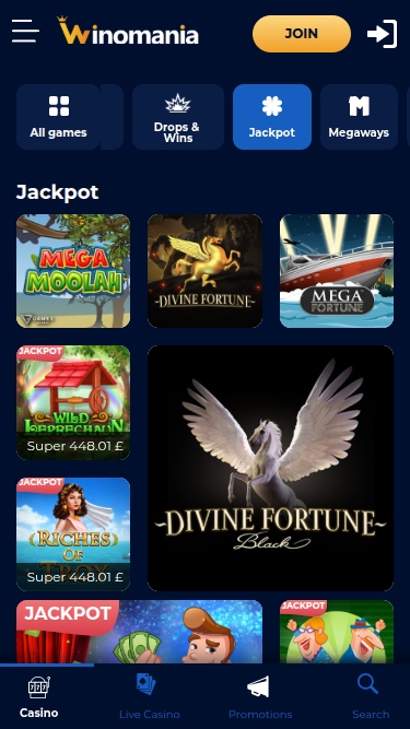 Jackpot mobile de WinOMania Casino