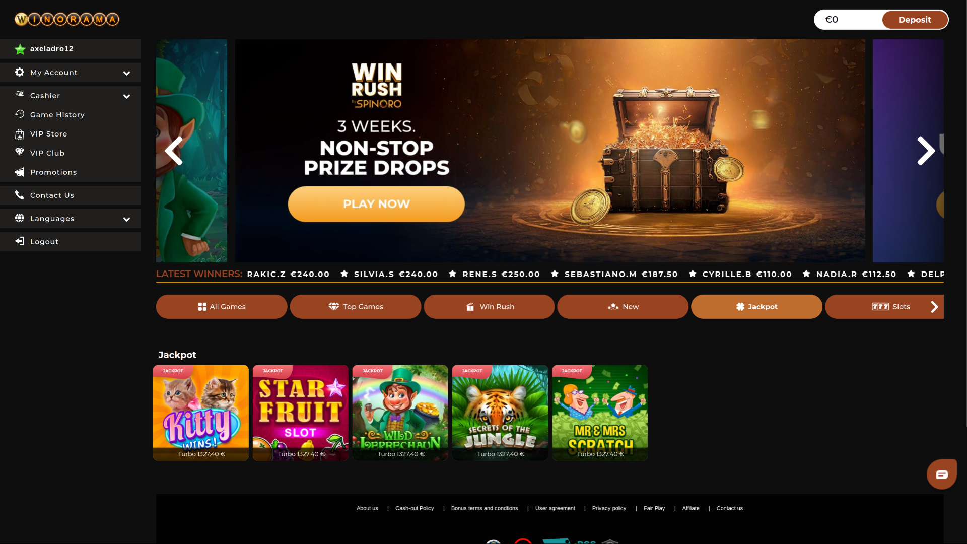 Jackpot de bureau du casino Winorama