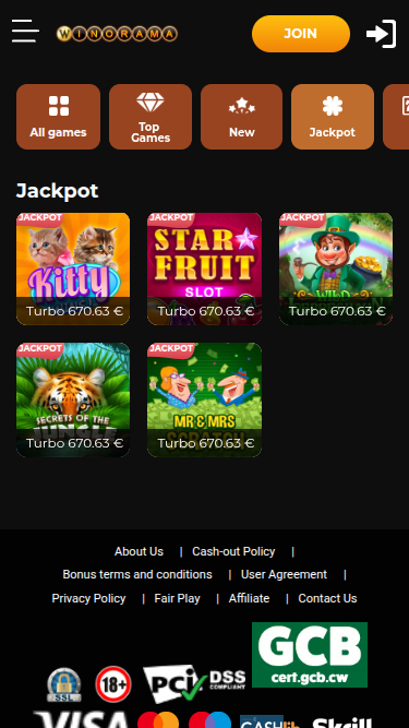 Winorama Casino mobiler Jackpot