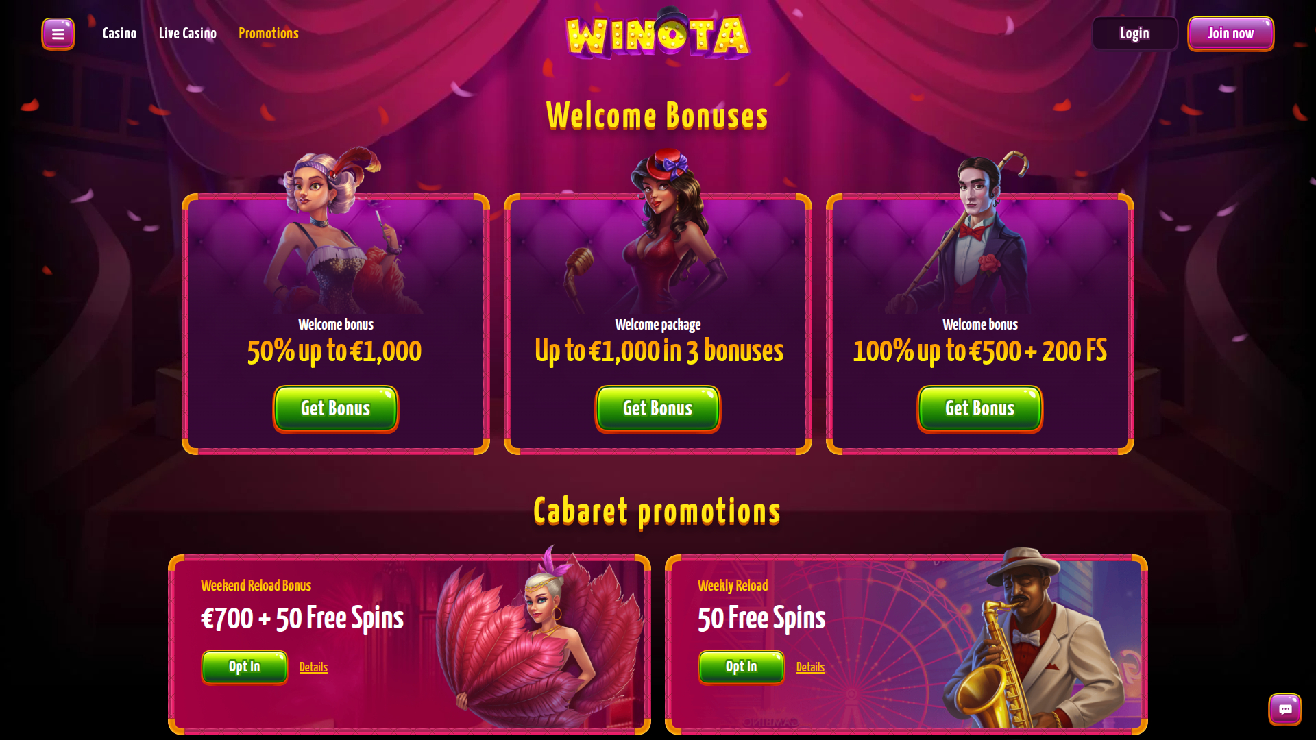 Promotions sur ordinateur de Winota Casino