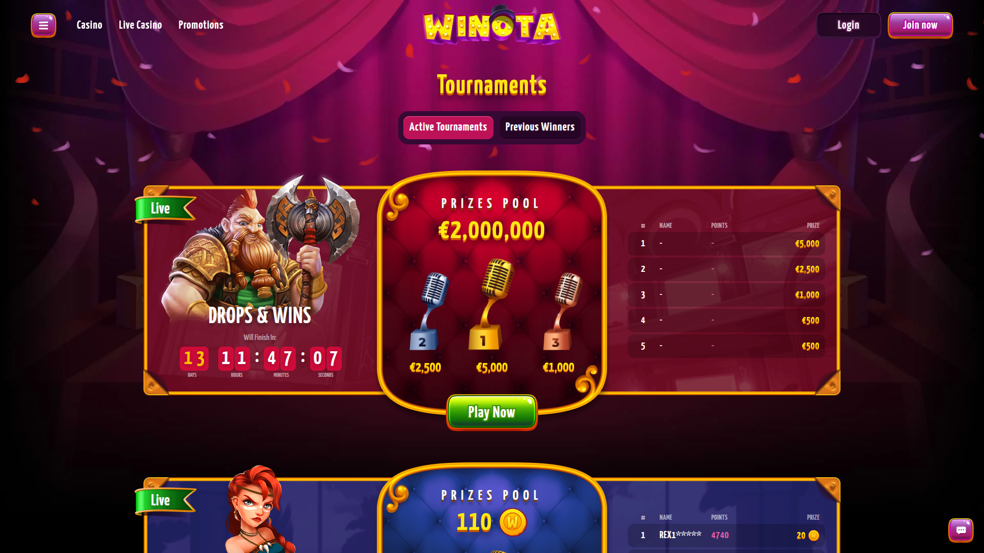Tournois sur ordinateur de Winota Casino
