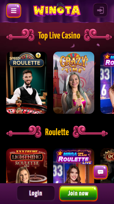 Croupier en direct mobile de Winota Casino