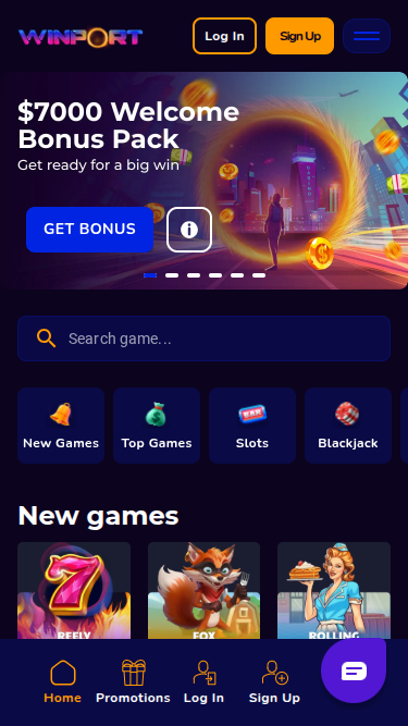 WinPort Casino mobile Startseite