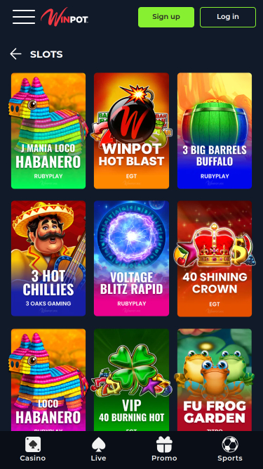 Juegos móviles de casino WinPot