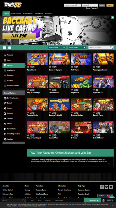 Jackpot mobile di Wins88 Casino