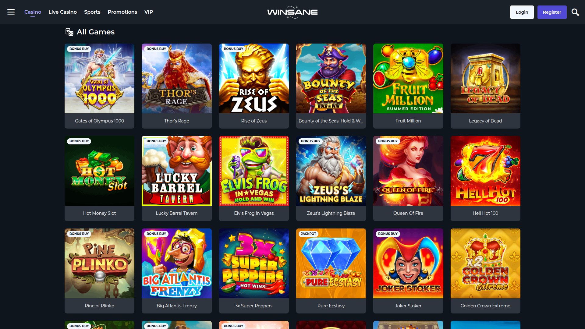 Winsane Casino Desktop Games
