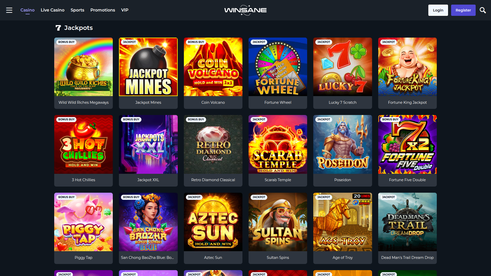 Winsane Casino Desktop Jackpot