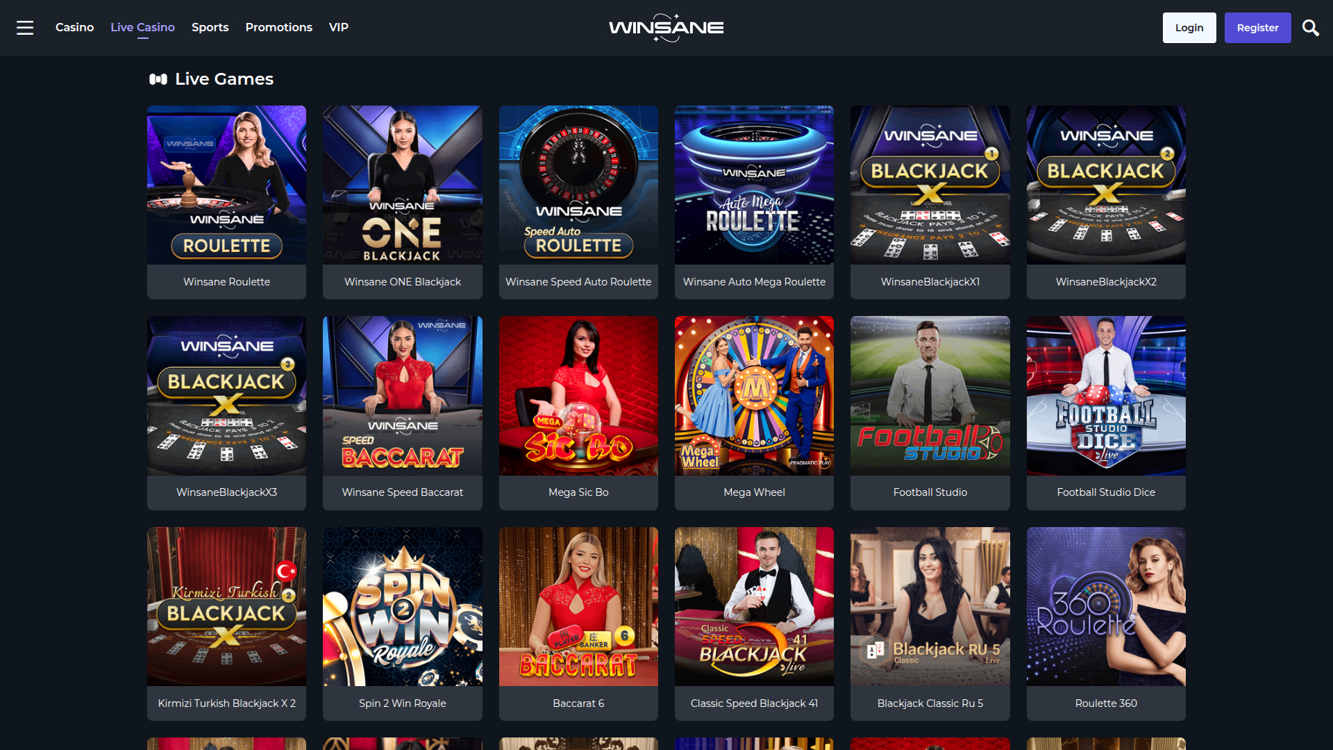 Winsane Casino Desktop Live Dealer