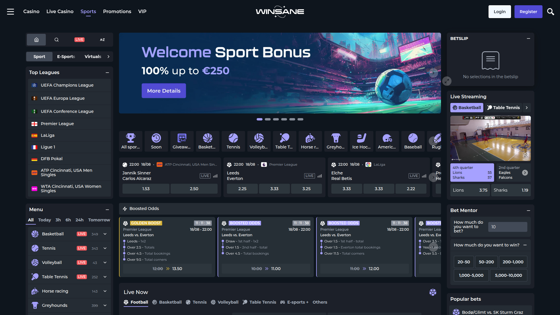 Winsane Casino Desktop Sports