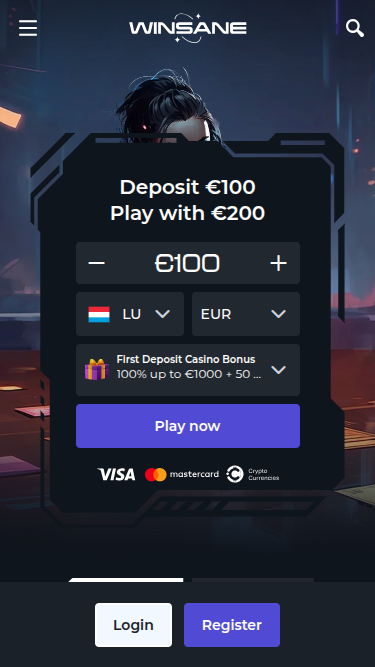 Winsane Casino Mobile Homepage