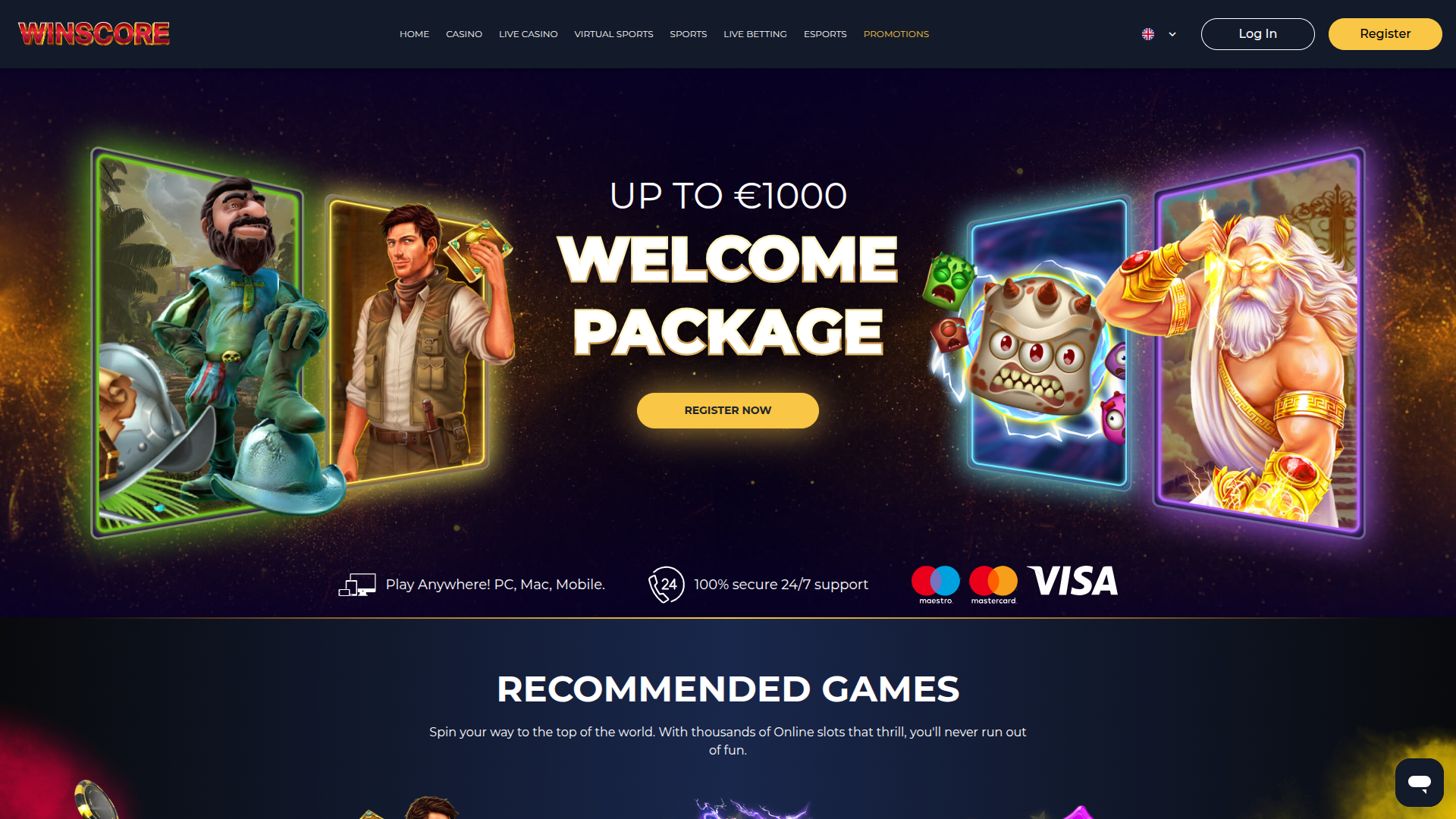 Page d'accueil de bureau de Winscore Casino