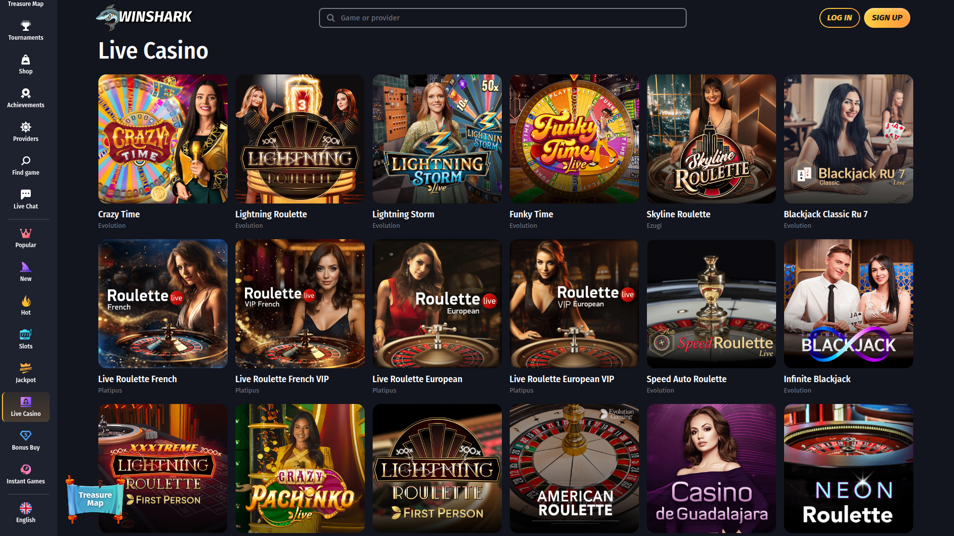 Croupier en direct sur bureau de Winshark Casino