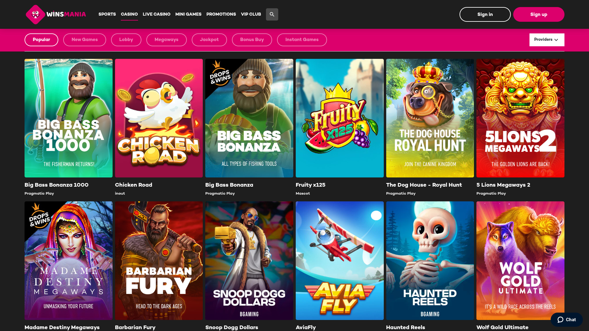 Giochi desktop di WinsMania Casino