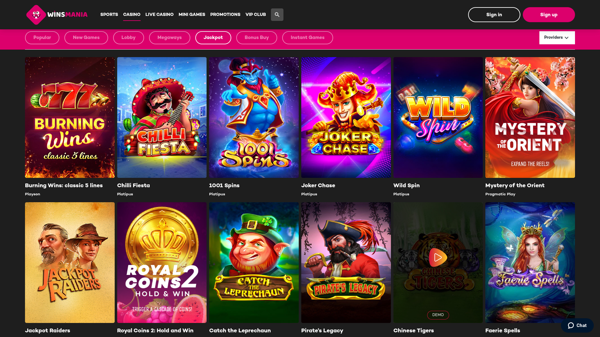 Jackpot desktop di WinsMania Casino