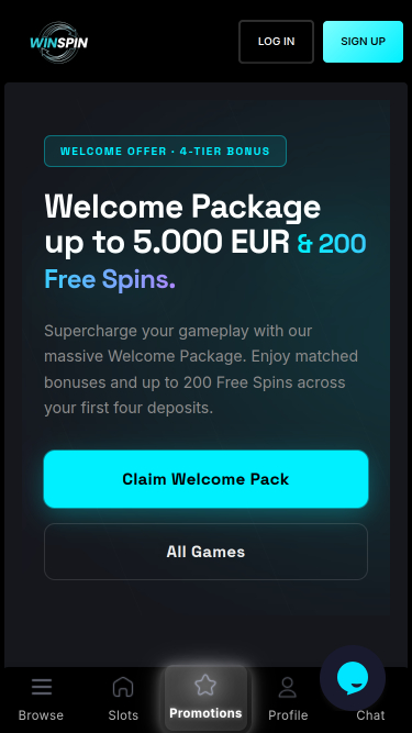 Screenshot delle promozioni per dispositivi mobili di WinSpin Casino