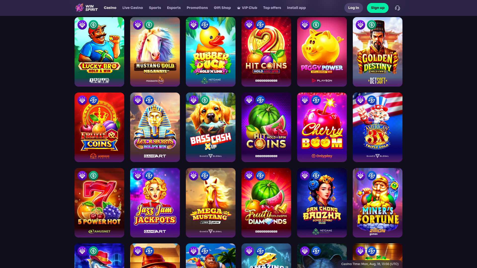 Jackpot desktop di WinSpirit Casino