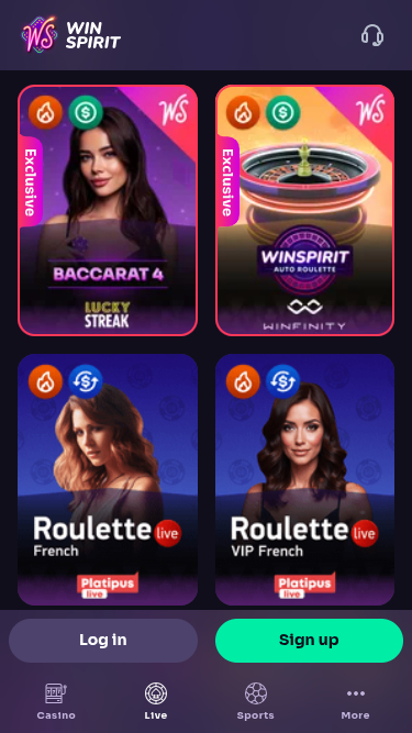 Live dealer mobile di WinSpirit Casino