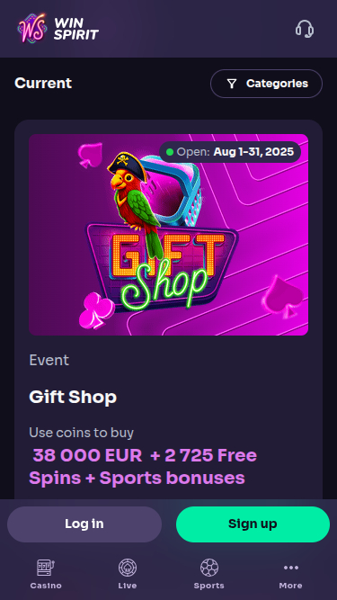 Promozioni mobile di WinSpirit Casino