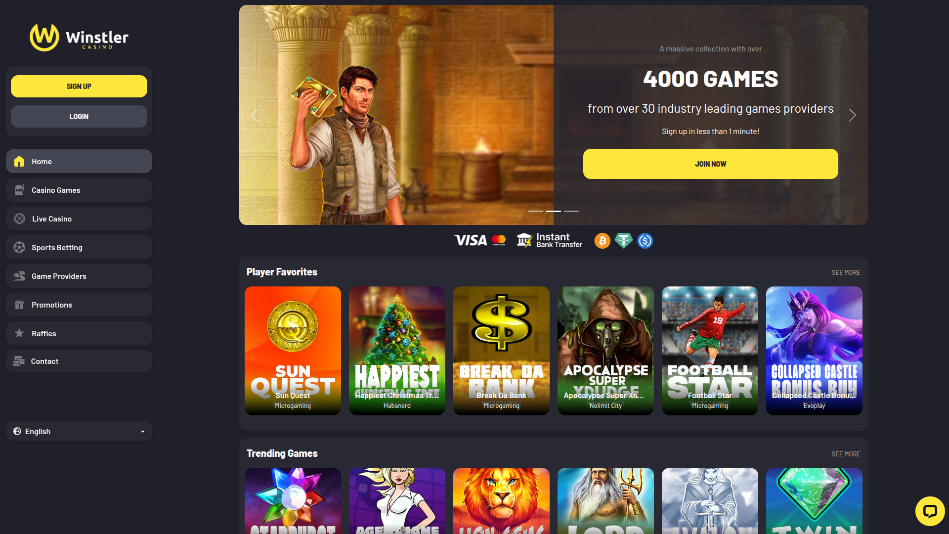 Page d'accueil de bureau de Winstler Casino