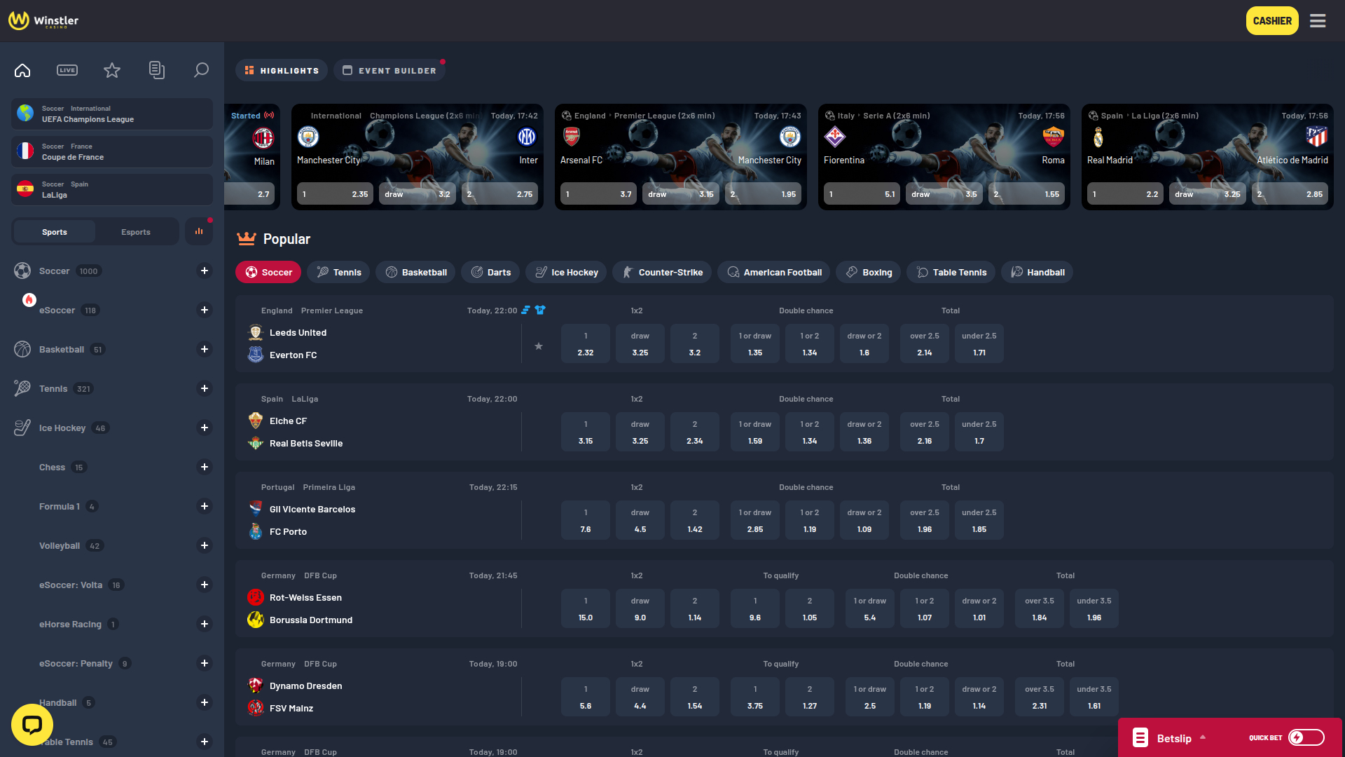 Sports de bureau de Winstler Casino