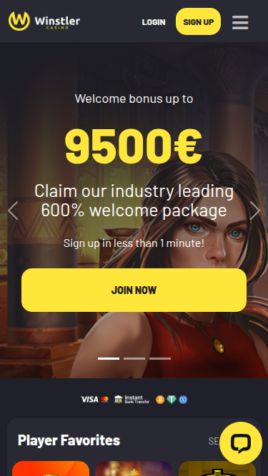 Page d'accueil mobile de Winstler Casino