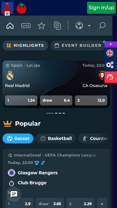 Sports mobiles de Wintomato Casino