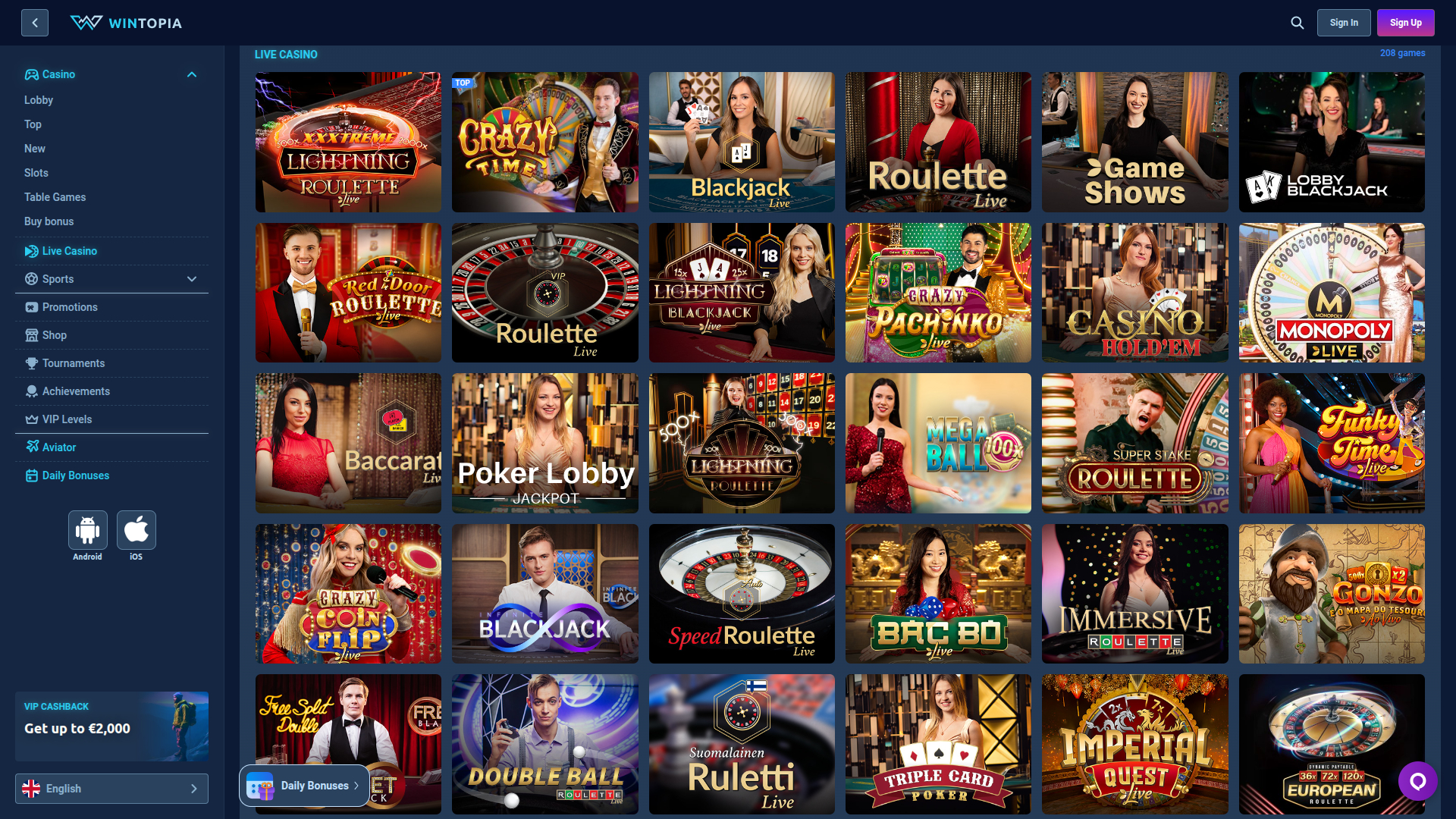 Crupier en vivo de escritorio de Wintopia