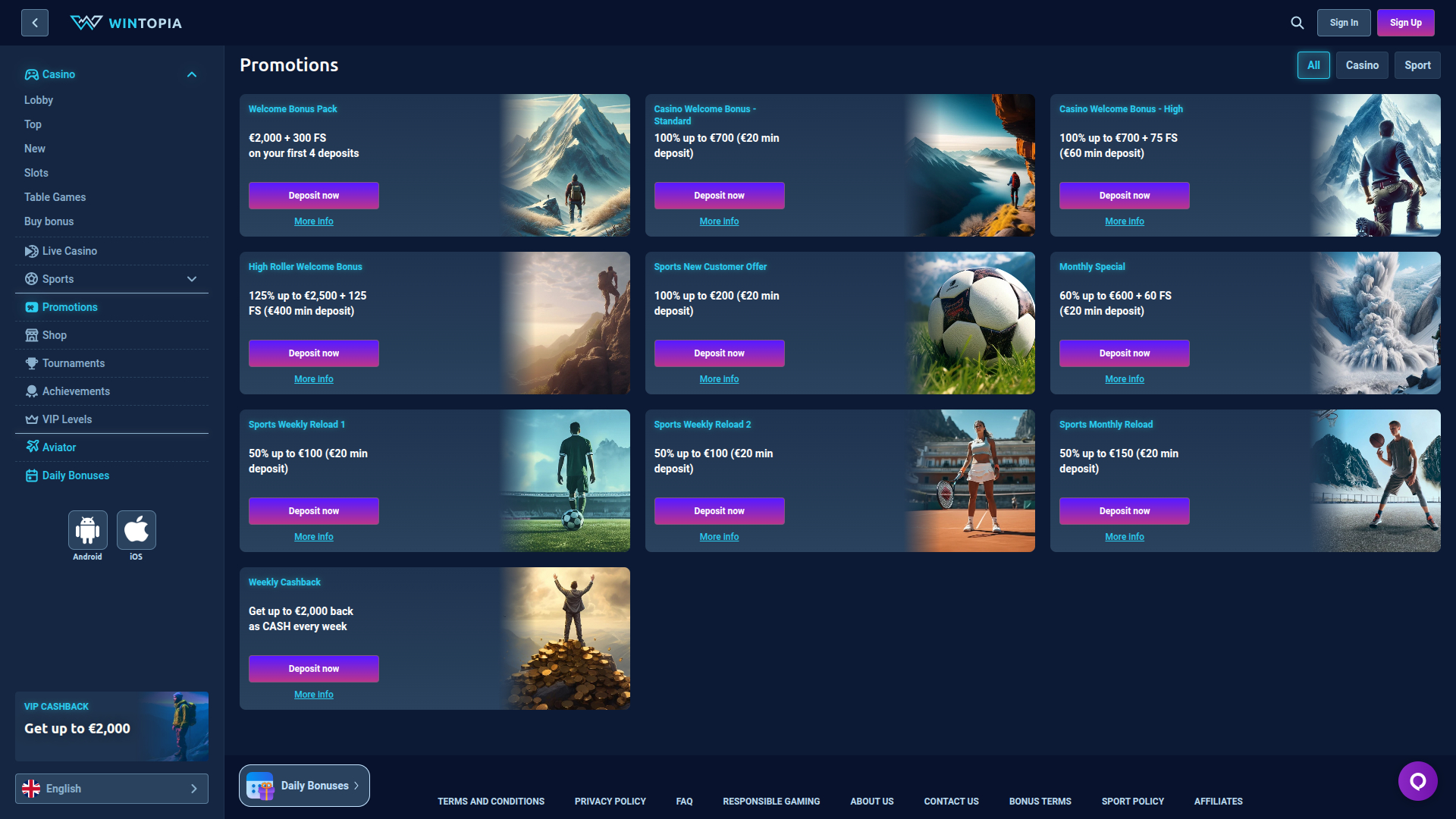 Promociones de escritorio de Wintopia