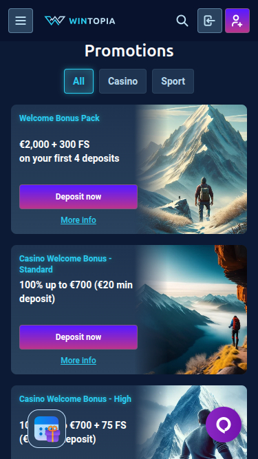 Promociones móviles de Wintopia