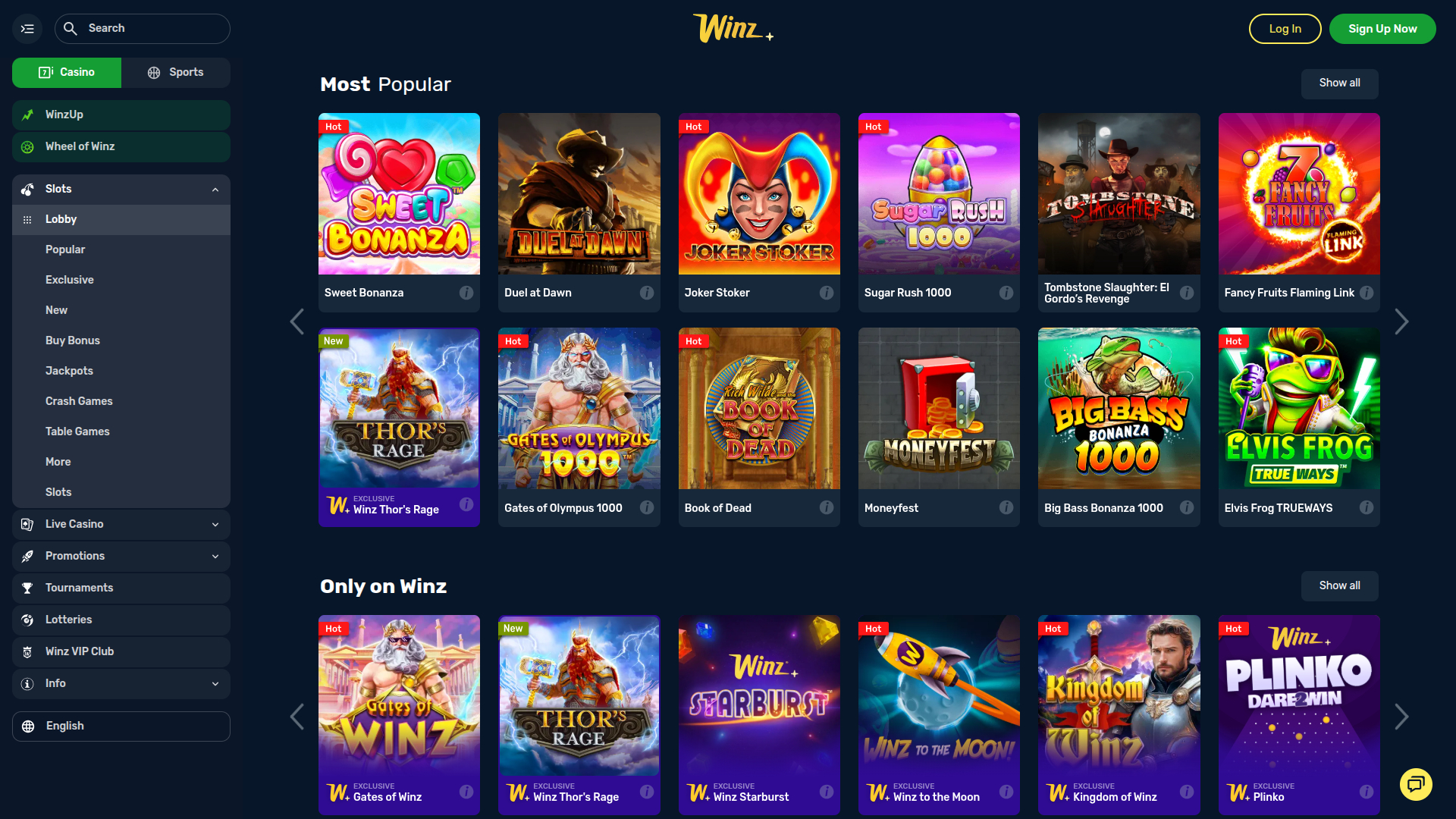 Jeux de bureau de Winz Casino