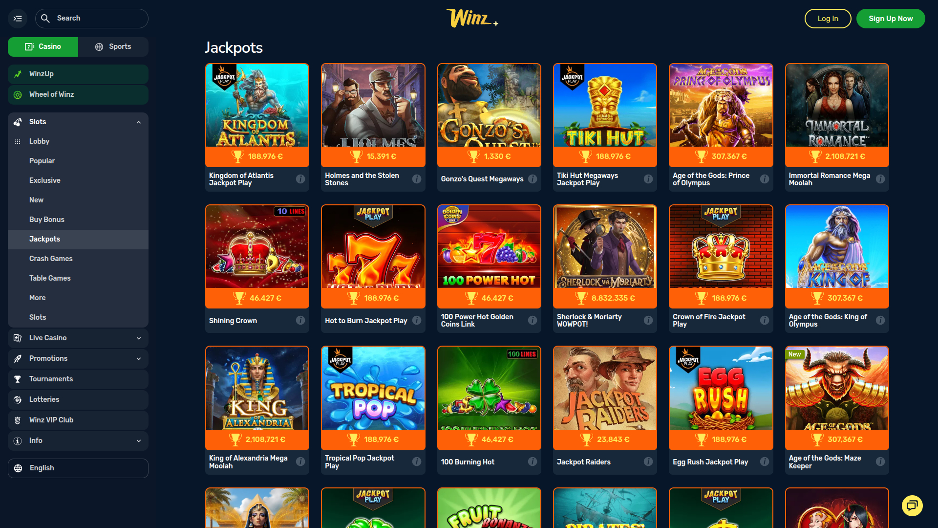 Jackpot de bureau de Winz Casino