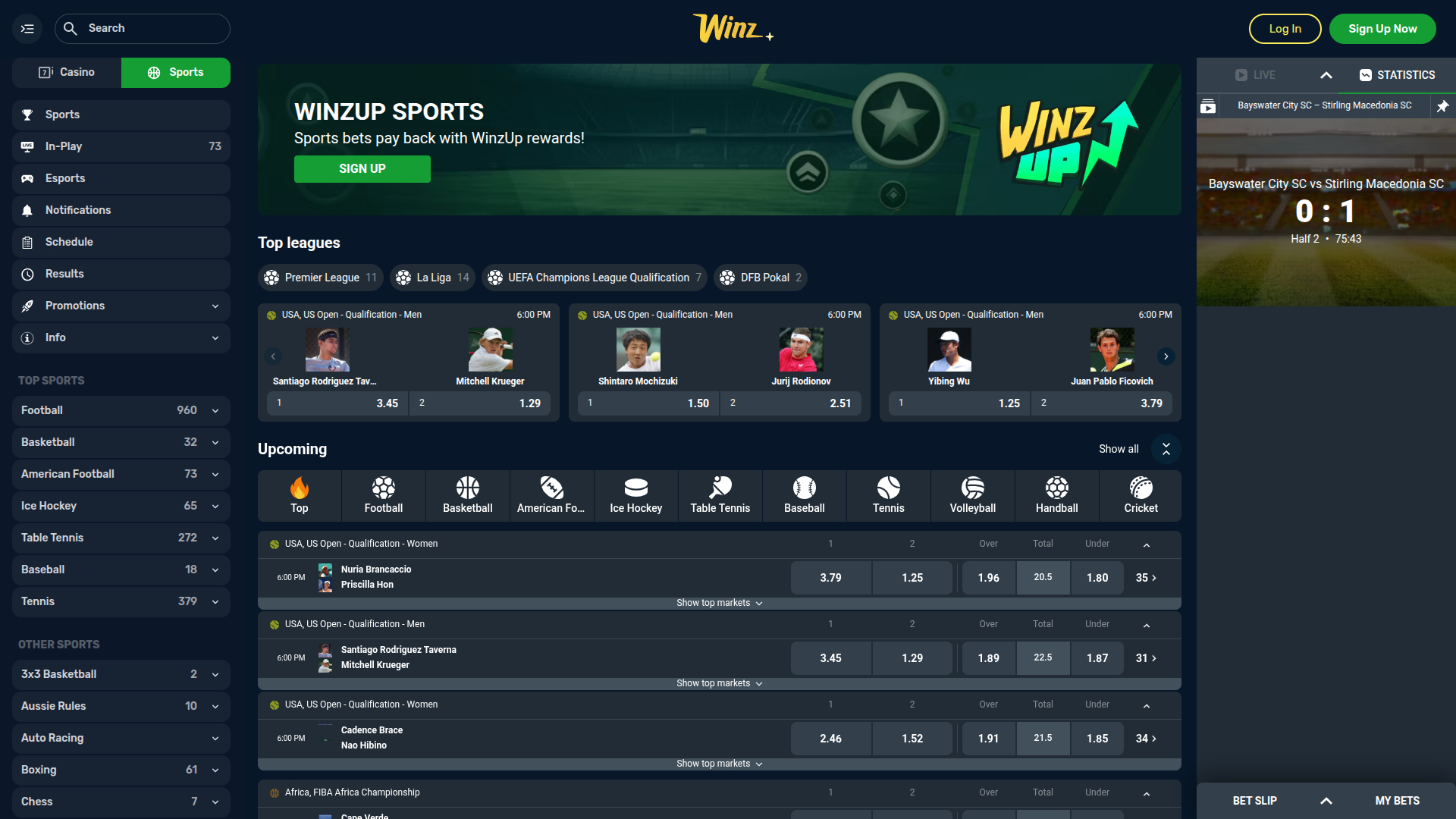 Sports de bureau de Winz Casino