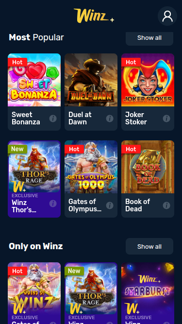 Jeux mobiles de Winz Casino