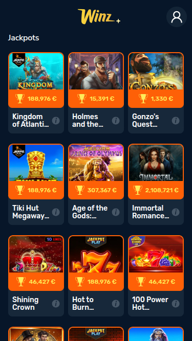 Jackpot mobile de Winz Casino