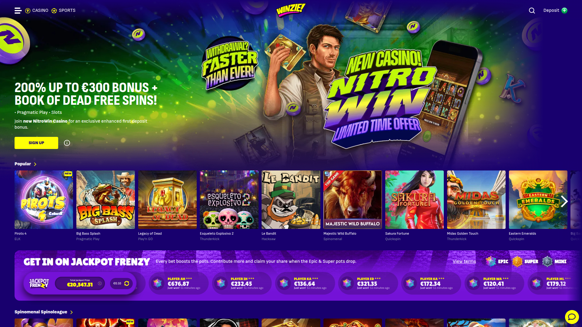 Homepage desktop di Winzie